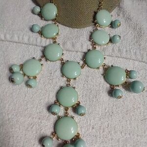 Statement runway goldtone mint green huge necklace